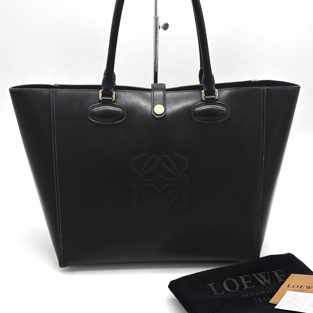 Loewe Leo Leather Tote Bag Anagram Black Blue
