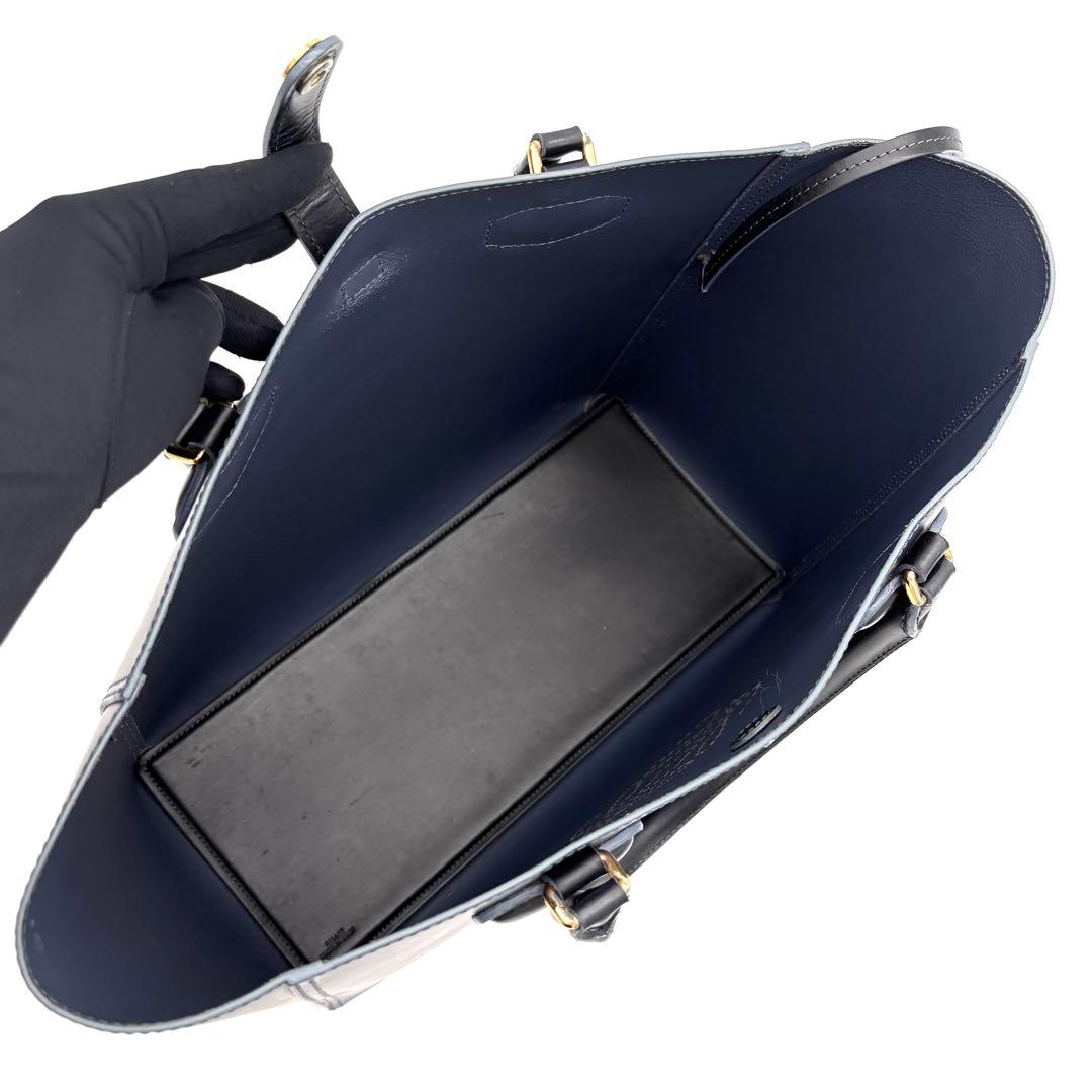 Loewe Leo Leather Tote Bag Anagram Black Blue — view 3