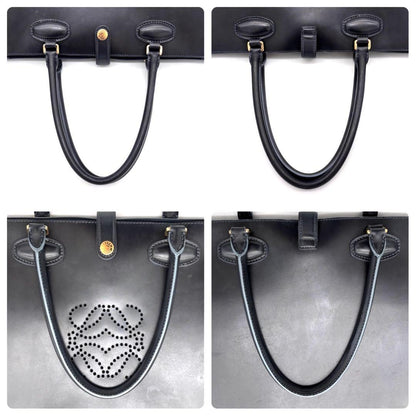 Loewe Leo Leather Tote Bag Anagram Black Blue — view 7
