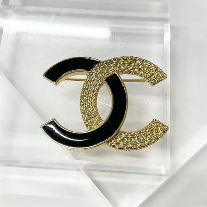 Chanel Brooch Heremark Gold Black