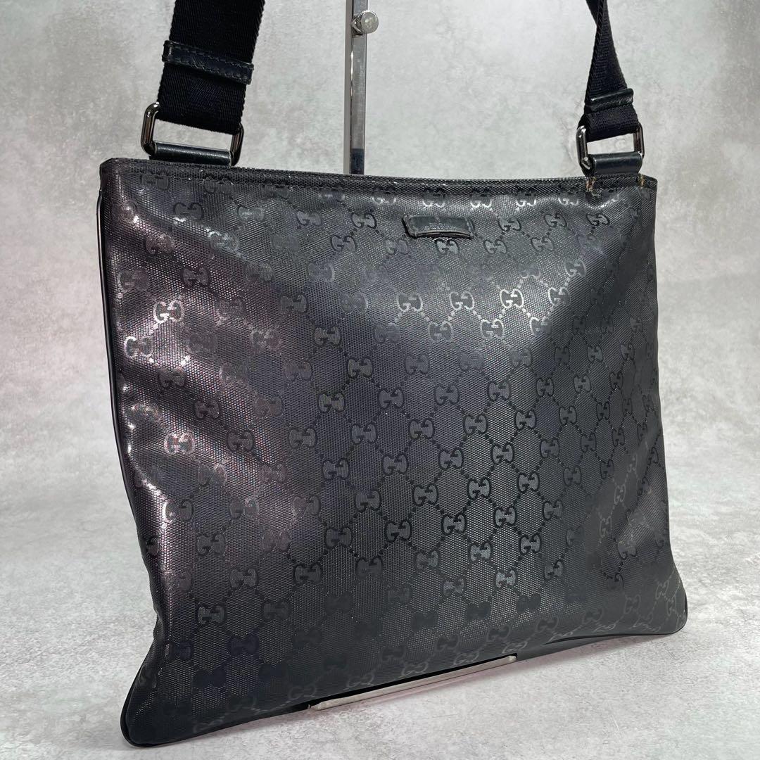 Gucci GG Shoulder Bag Imprime Black Leather Logo