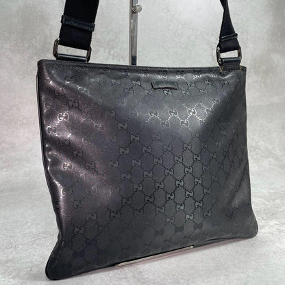 Gucci GG Shoulder Bag Imprime Black Leather Logo