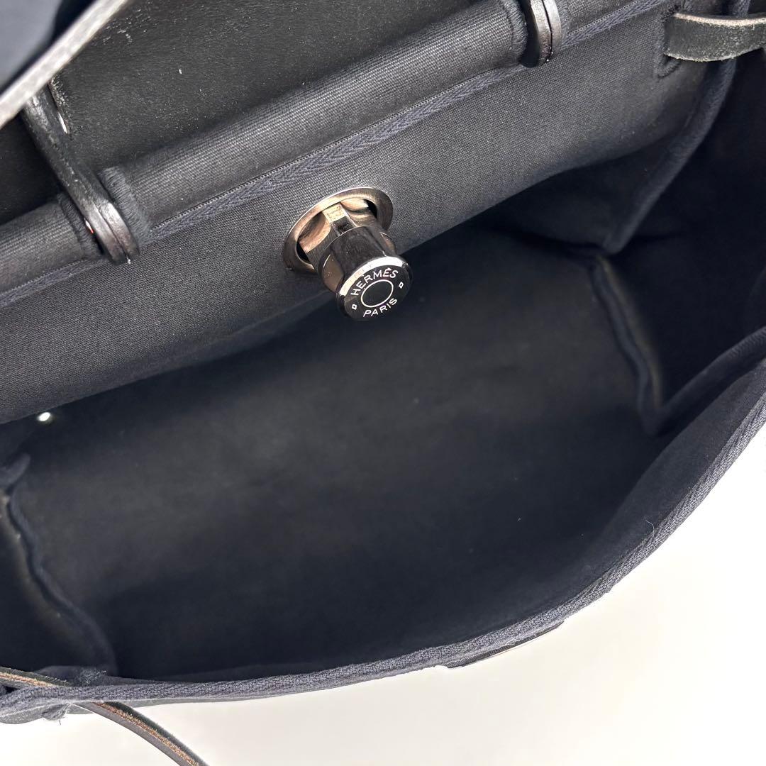 Hermes Herbag a Dos PM Black Toile Ash Leather Silver Handbag — view 3