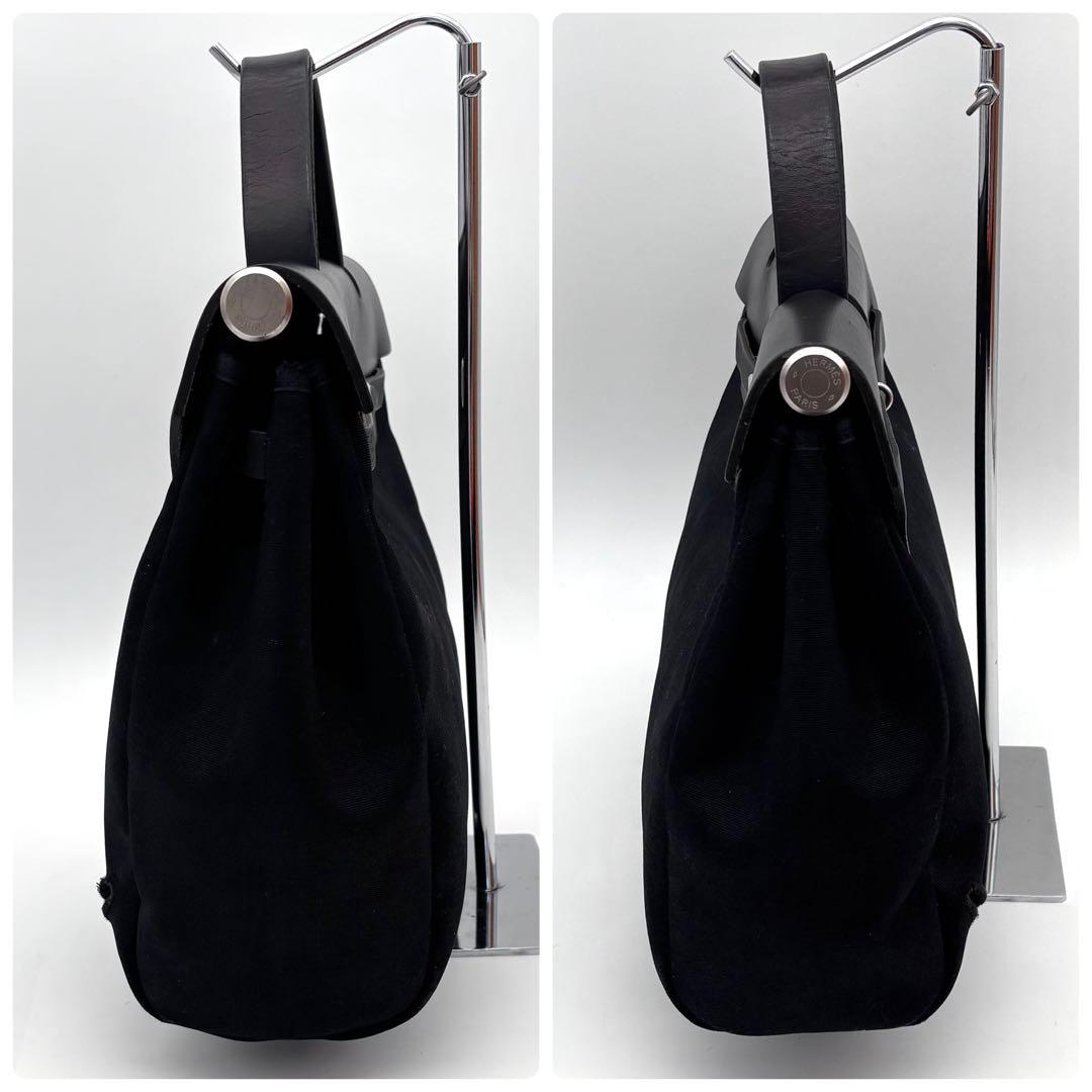 Hermes Herbag a Dos PM Black Toile Ash Leather Silver Handbag — view 4