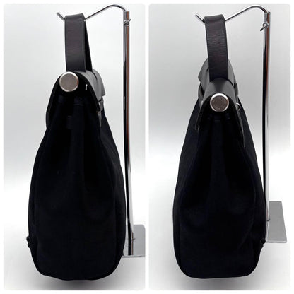 Hermes Herbag a Dos PM Black Toile Ash Leather Silver Handbag — view 4