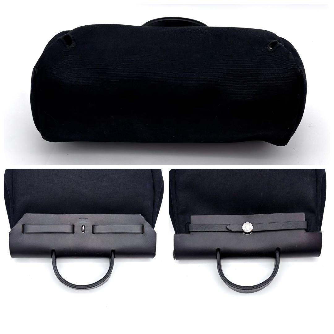 Hermes Herbag a Dos PM Black Toile Ash Leather Silver Handbag — view 5