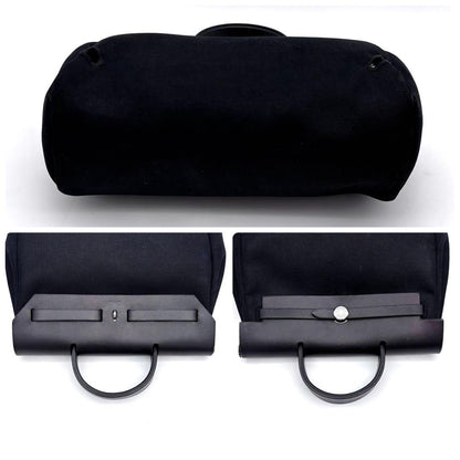 Hermes Herbag a Dos PM Black Toile Ash Leather Silver Handbag — view 5