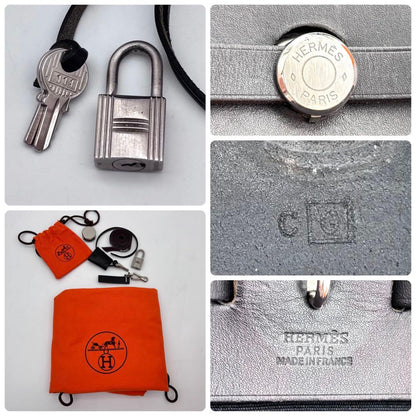 Hermes Herbag a Dos PM Black Toile Ash Leather Silver Handbag — view 7