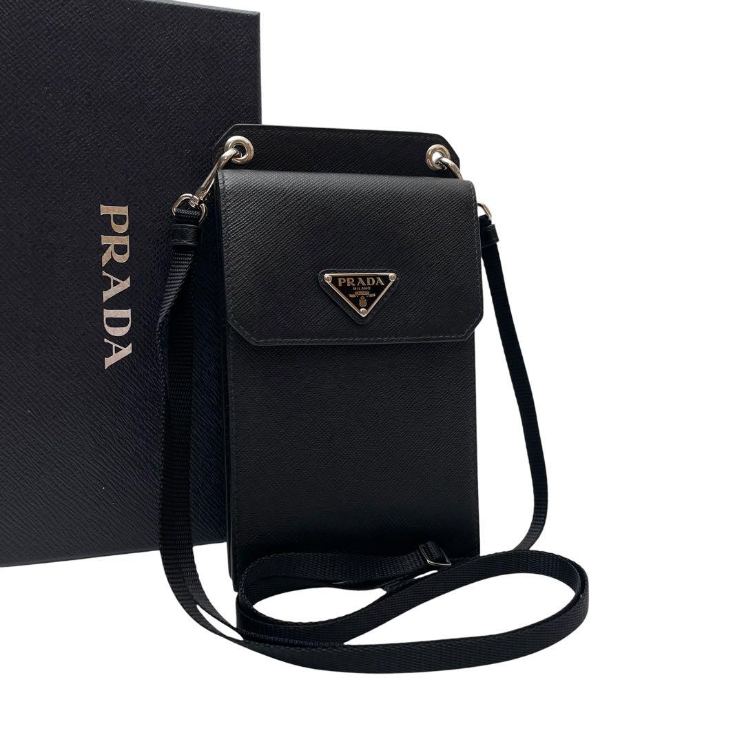 Prada Saffiano Leather Shoulder Bag Phone Case Black