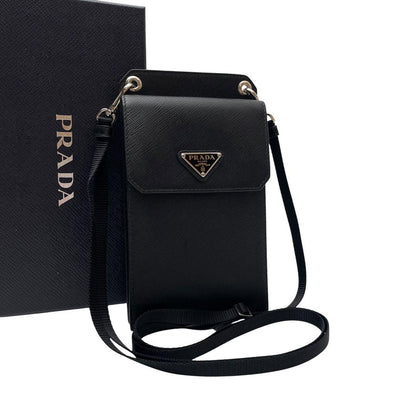 Prada Saffiano Leather Shoulder Bag Phone Case Black