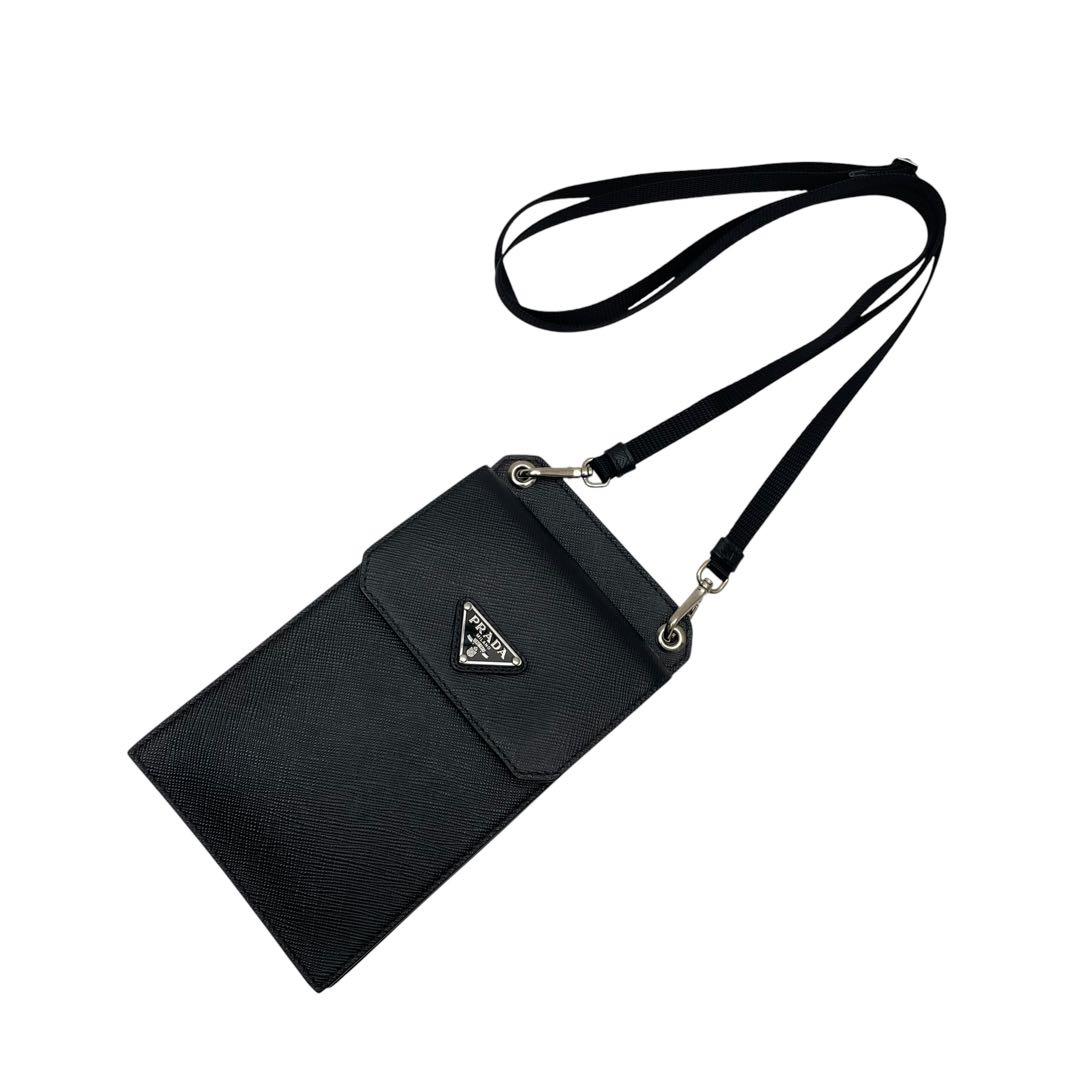Prada Saffiano Leather Shoulder Bag Phone Case Black — view 3