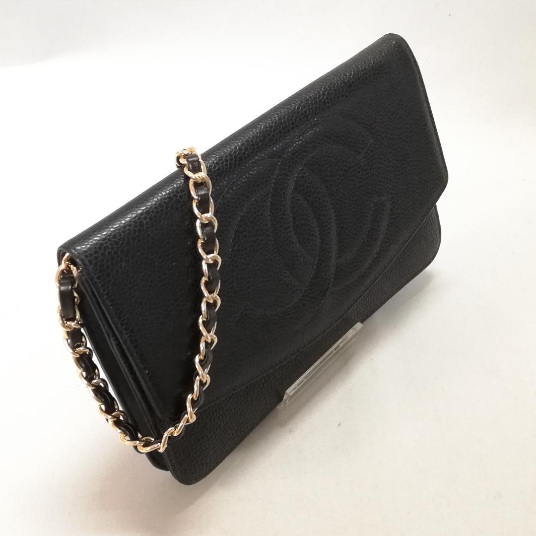 Chanel Caviar Leather Bifold Wallet Chain Black — view 2
