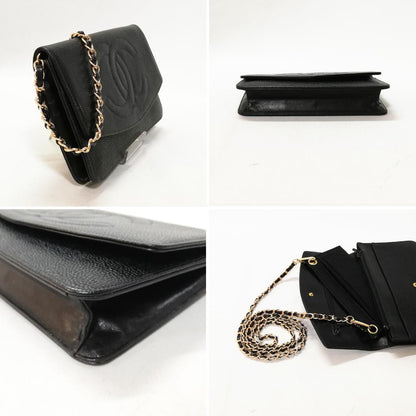 Chanel Caviar Leather Bifold Wallet Chain Black — view 3