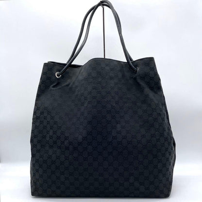Large Capacity Gucci Tote Bag GG Canvas Silver Hardware Black