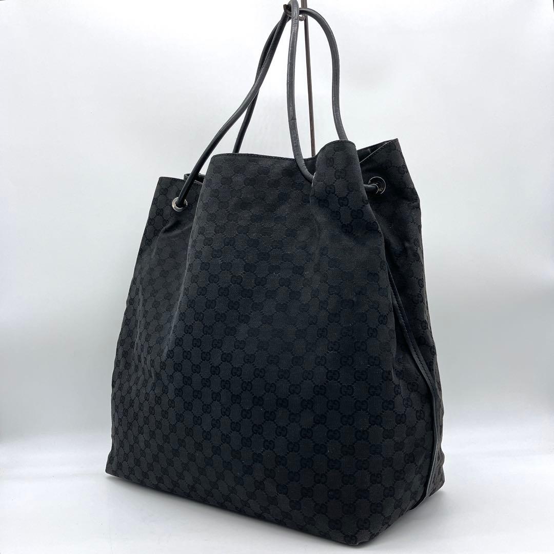Large Capacity Gucci Tote Bag GG Canvas Silver Hardware Black