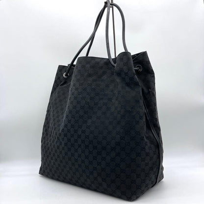 Large Capacity Gucci Tote Bag GG Canvas Silver Hardware Black