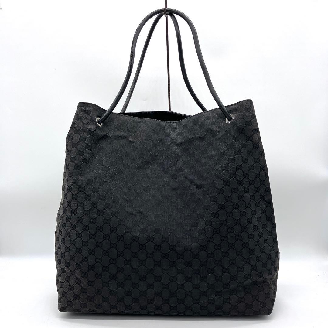 Large Capacity Gucci Tote Bag GG Canvas Silver Hardware Black