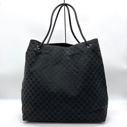 Large Capacity Gucci Tote Bag GG Canvas Silver Hardware Black