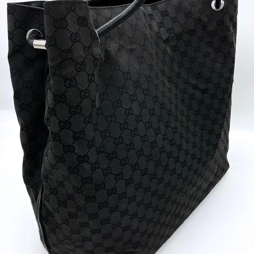 Large Capacity Gucci Tote Bag GG Canvas Silver Hardware Black