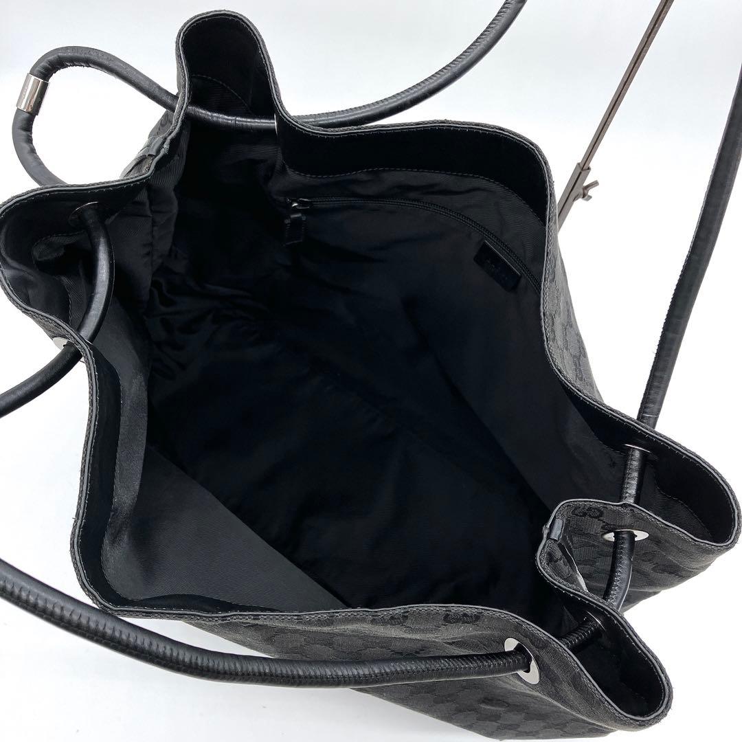 Large Capacity Gucci Tote Bag GG Canvas Silver Hardware Black