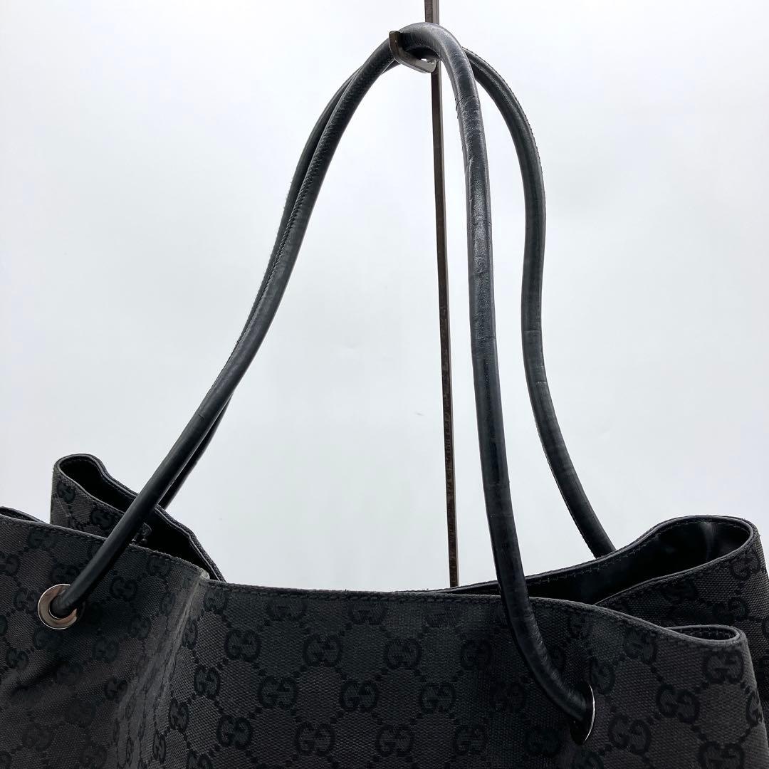 Large Capacity Gucci Tote Bag GG Canvas Silver Hardware Black