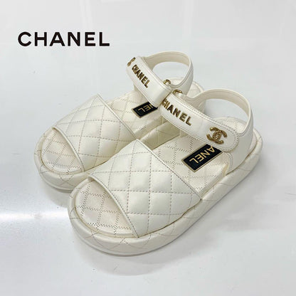 Chanel Quilted CC Logo Leather Velcro Sandals