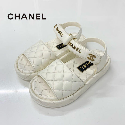 Chanel Quilted CC Logo Leather Velcro Sandals