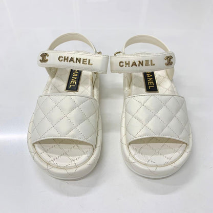 Chanel Quilted CC Logo Leather Velcro Sandals