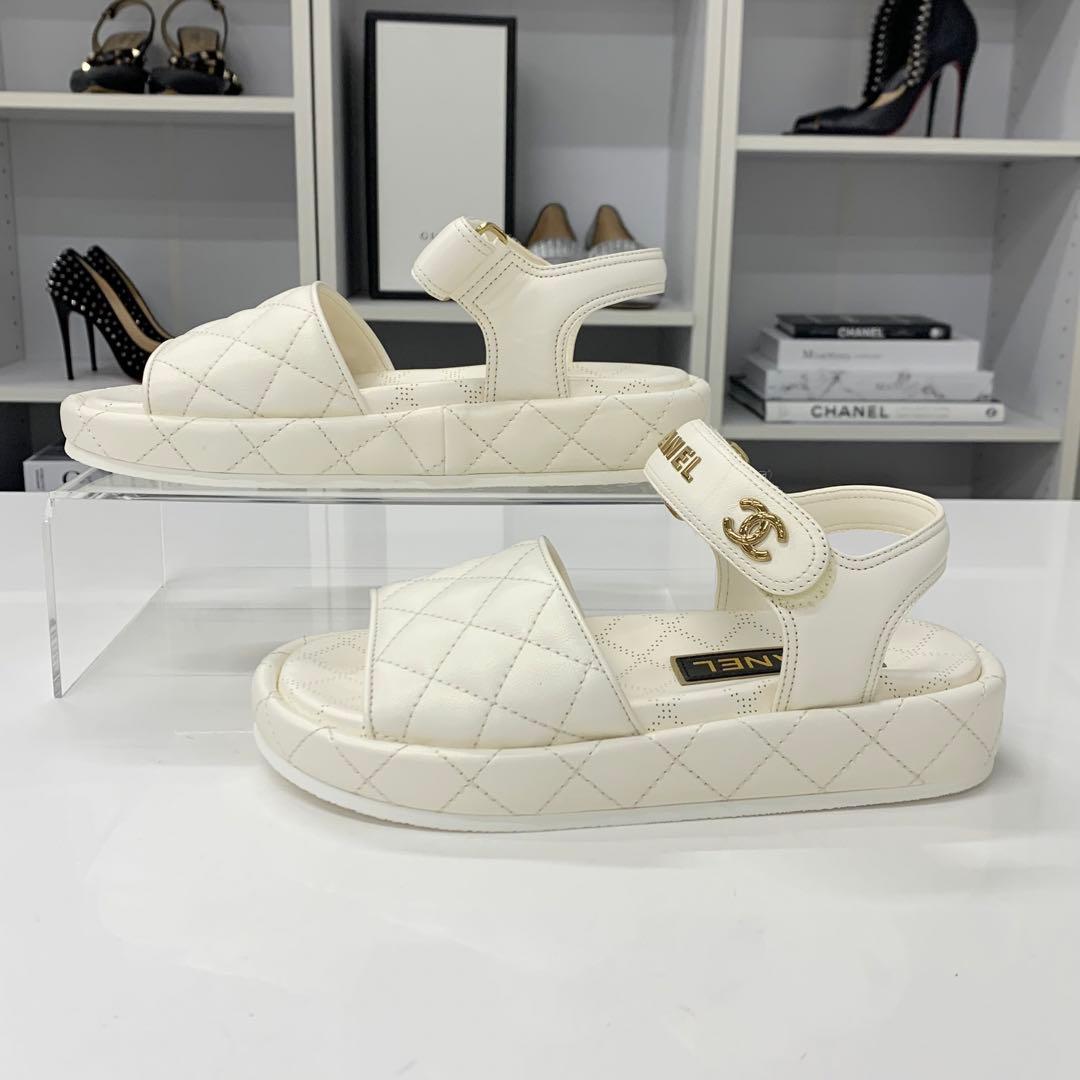 Chanel Quilted CC Logo Leather Velcro Sandals