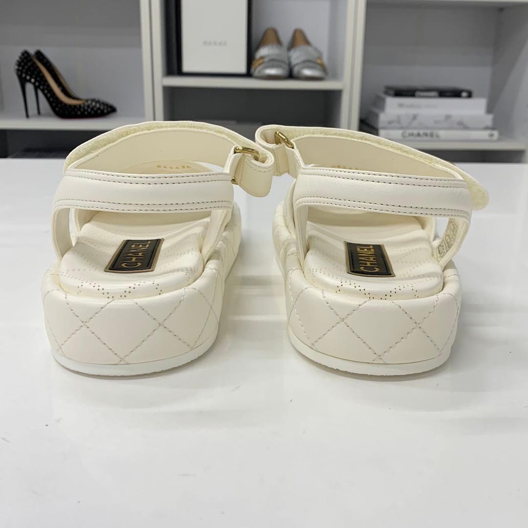 Chanel Quilted CC Logo Leather Velcro Sandals