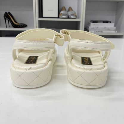 Chanel Quilted CC Logo Leather Velcro Sandals