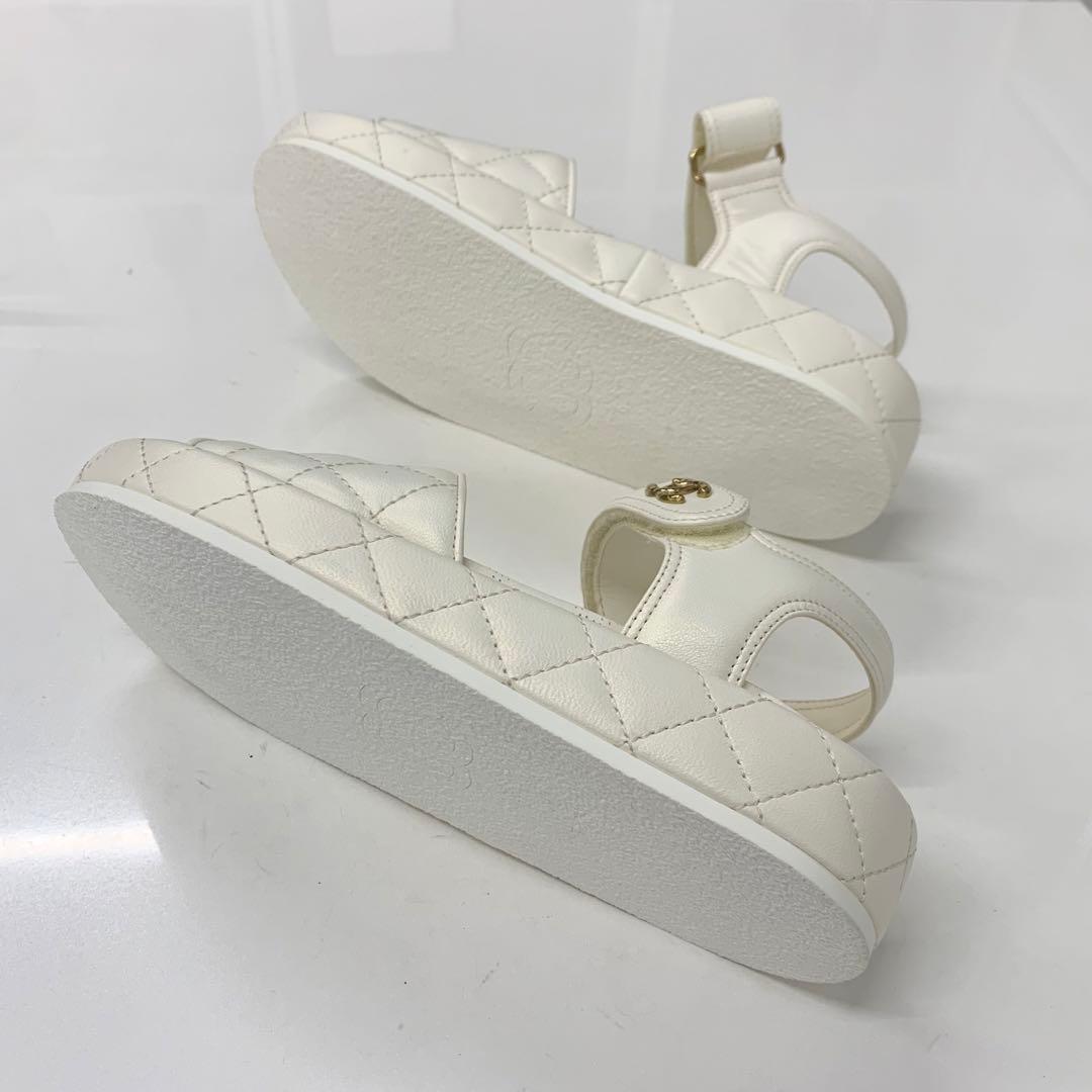 Chanel Quilted CC Logo Leather Velcro Sandals