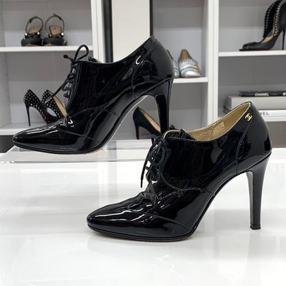 Chanel Patent CC Logo Lace-up Booties Black Boot — view 2