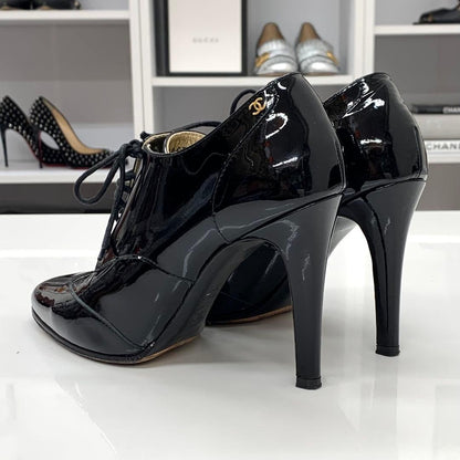 Chanel Patent CC Logo Lace-up Booties Black Boot — view 5