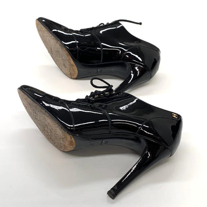 Chanel Patent CC Logo Lace-up Booties Black Boot — view 7