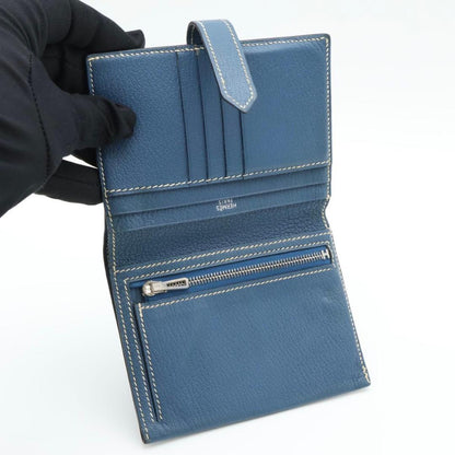 Hermes Bearn Compact Chevre Bifold Wallet Blue — view 2