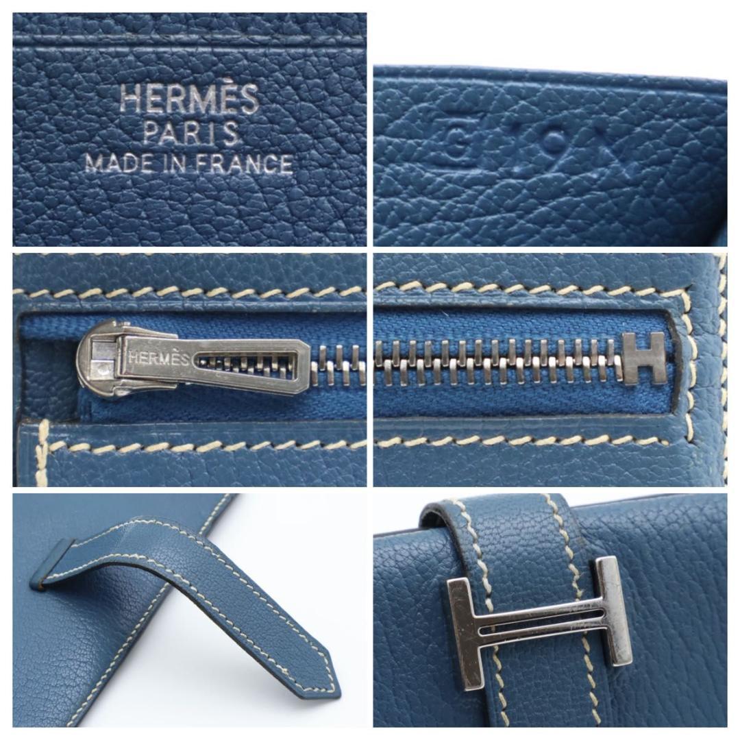 Hermes Bearn Compact Chevre Bifold Wallet Blue — view 7