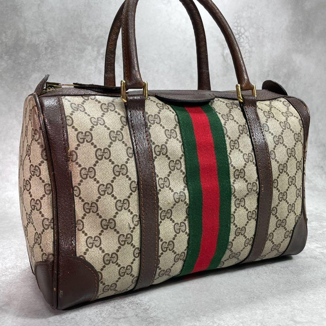Gucci GG Sherry Line Boston Bag Hand Leather Brown