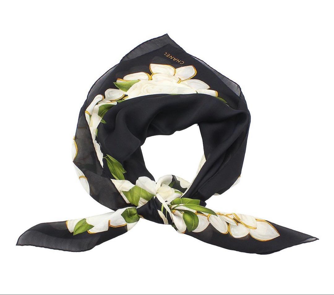 Chanel Camellia Pattern Flower Sheer Silk Scarf — view 2