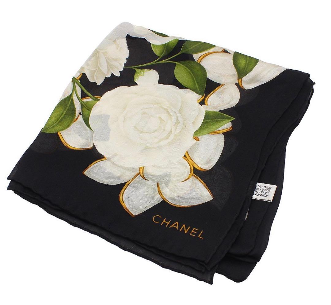 Chanel Camellia Pattern Flower Sheer Silk Scarf — view 3