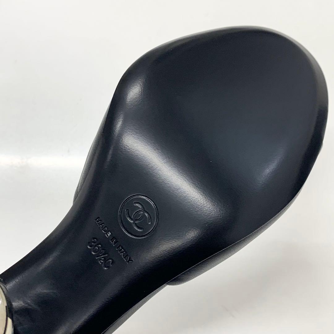 Chanel CC Logo Leather Mirror Heel Sandals Black