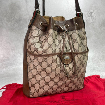 Gucci GG Sherry Line Shoulder Bag Brown Leather Drawstring