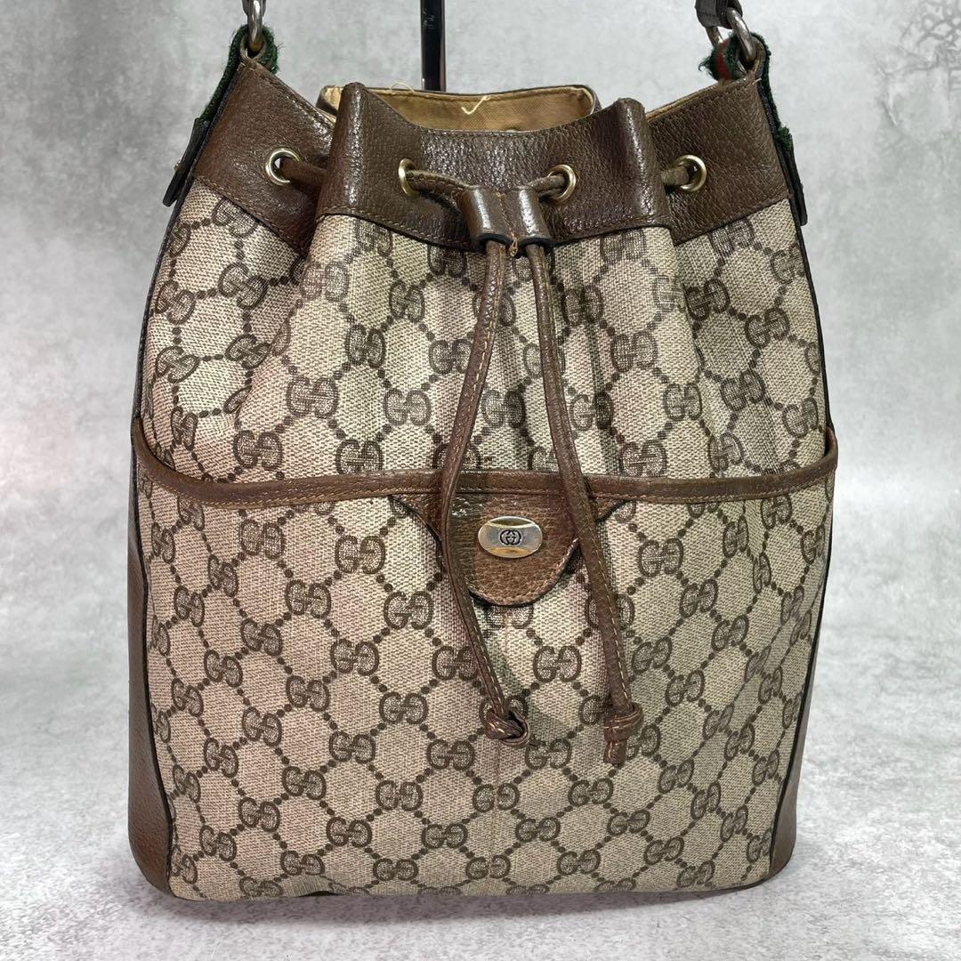 Gucci GG Sherry Line Shoulder Bag Brown Leather Drawstring — view 2