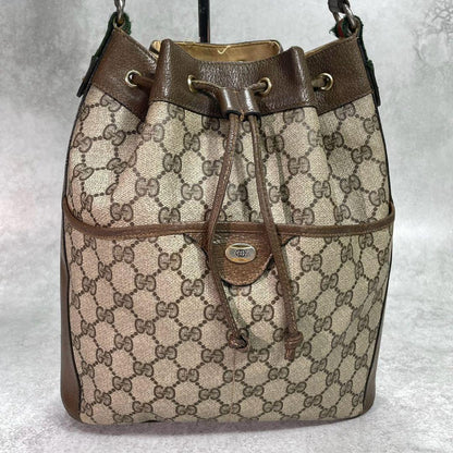 Gucci GG Sherry Line Shoulder Bag Brown Leather Drawstring — view 2