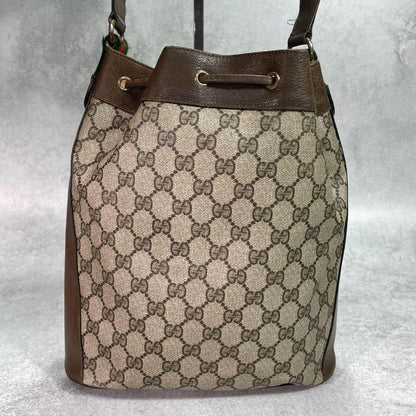 Gucci GG Sherry Line Shoulder Bag Brown Leather Drawstring — view 3