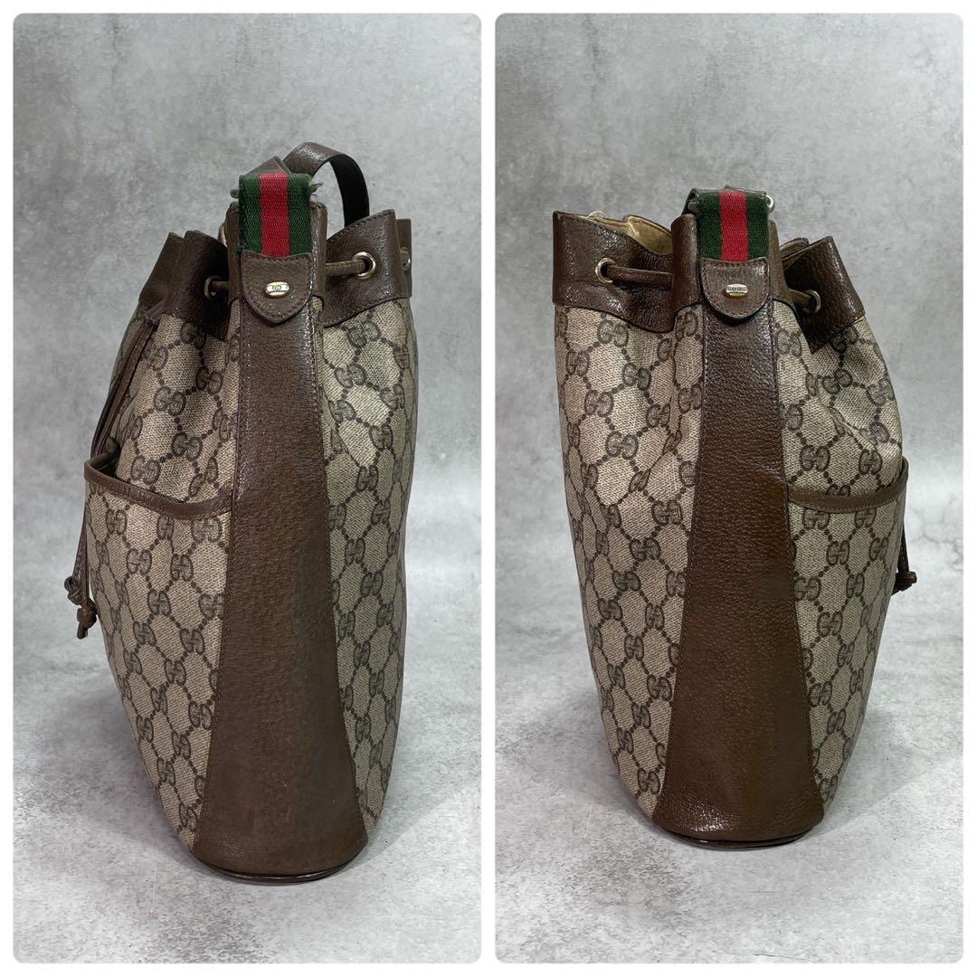 Gucci GG Sherry Line Shoulder Bag Brown Leather Drawstring — view 7