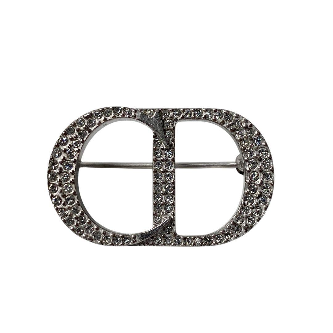 Dior Rhinestone Logo Brooch Ag925