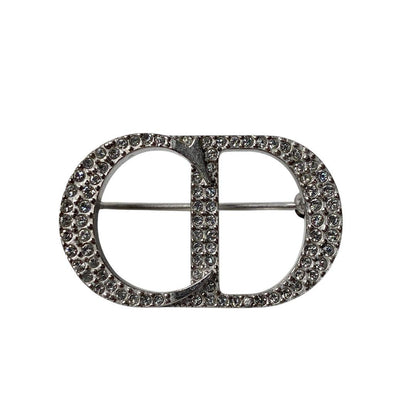Dior Rhinestone Logo Brooch Ag925