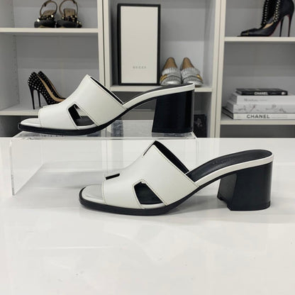 Hermes Area 60 Leather Sandals Mule White