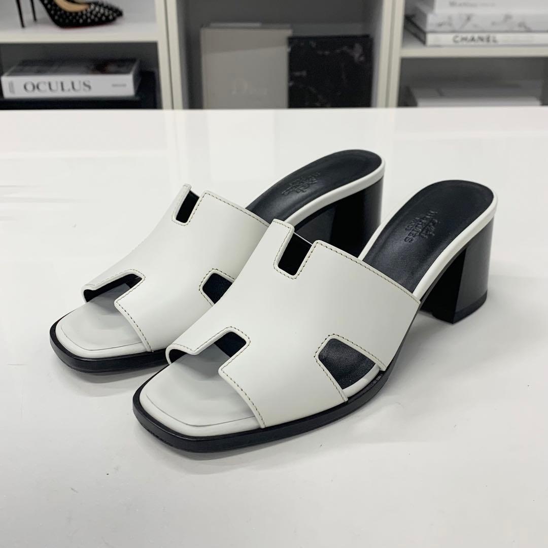 Hermes Area 60 Leather Sandals Mule White